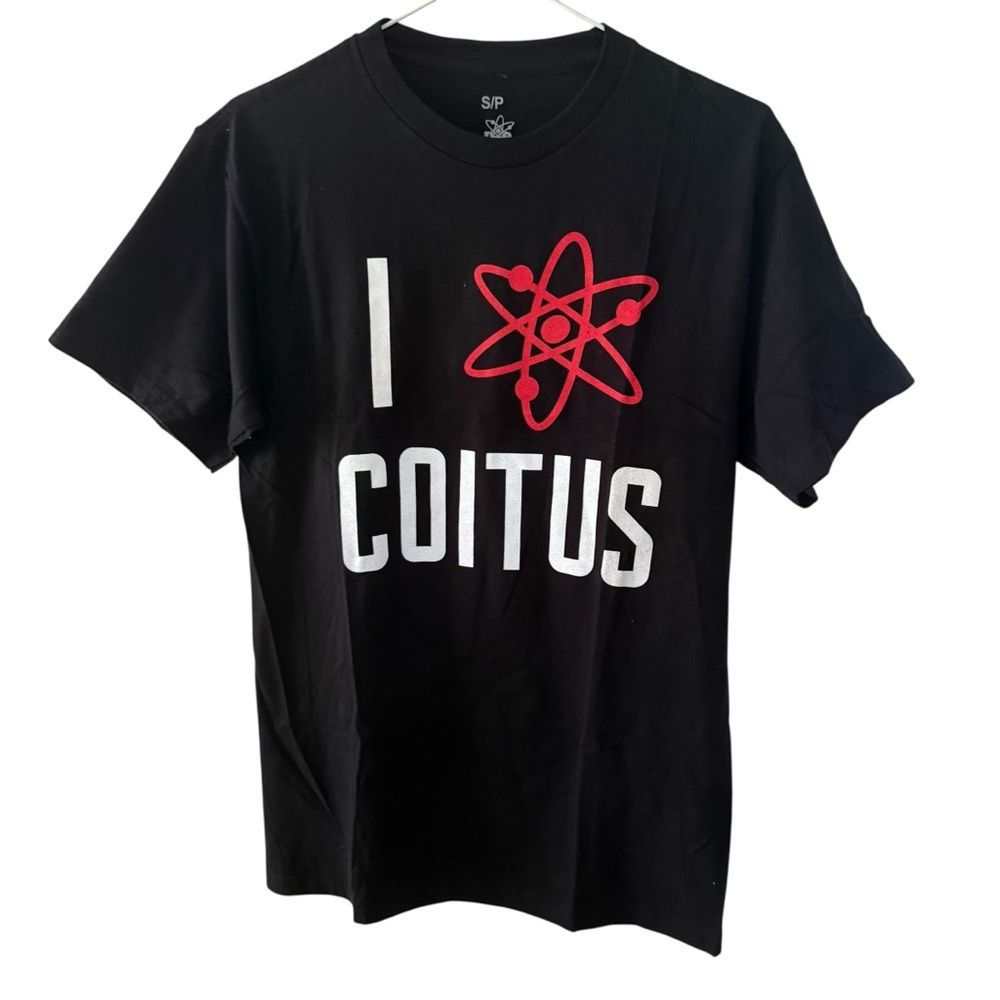 The Big Bang Theory Black Graphic T Shirt Men’s Small I Love Coitus Science Atom
